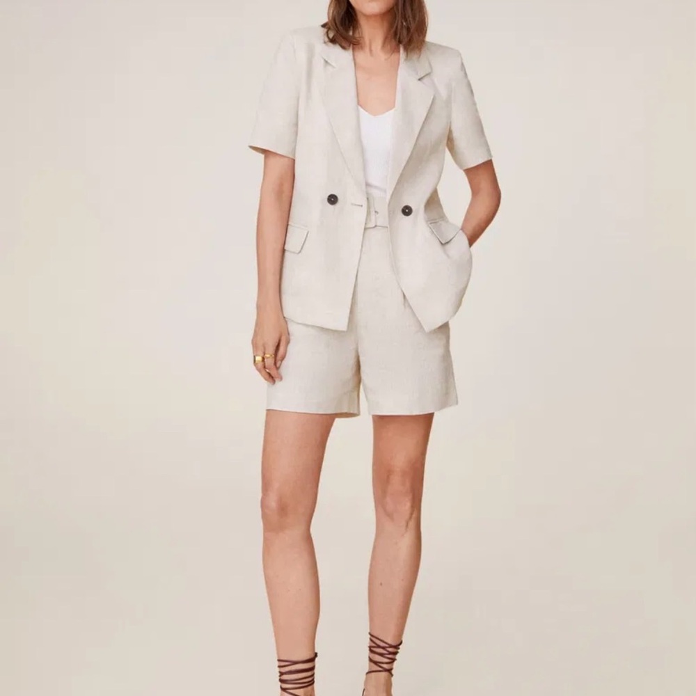 Mango double-breasted linen Short Sleeve Blazer and Shorts Set